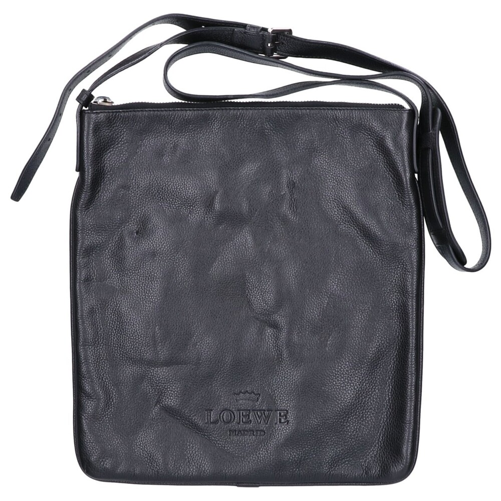 LOEWE Leather Logo Embossed Heritage Messenger Bag Shoulder Black Men's
